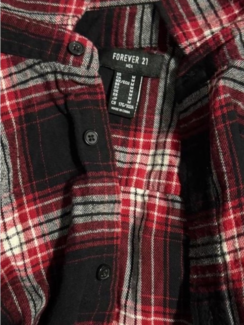 Forever 21 Men Red Black Plaid Flannel